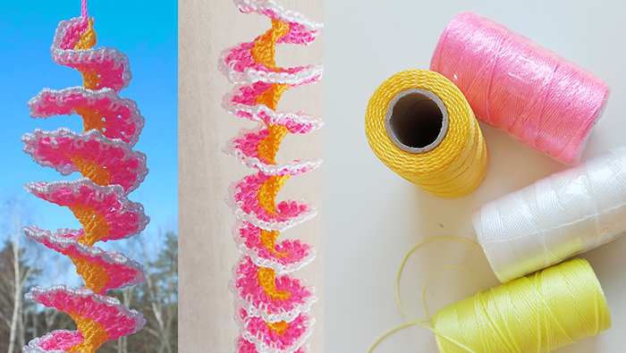 Crochet windspinners using cord or twine