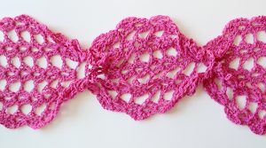 close-up of crochet infinity scarf