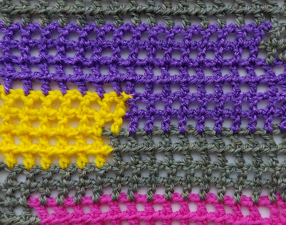 Mesh crocheted two rows at a time